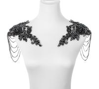Black Pair Beaded Rhinestones Applique Embellishment for Clothes,Epaulettes Shoulder Patches Sew-on Diamond Sequin Applique for Wedding Dress DIY Accessories