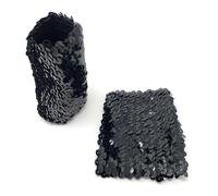 Black Pair Of Womens Sequin Polyester Fancy Dress Wristbands 16 x 10cm