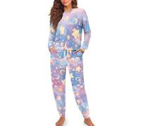 Black Pajamas for Women Long Sleeve Sleepwear Breathable 2 Piece Pjs Set Nightwear Set Drawstring Pant with Pocket Matching Outfits Clothing S-2XL