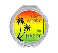 Black Palm Trees Silhouette Don't Worry Be Happy Folding Make Up Mirror, Compact 2X/1X Magnification Mirror, Women Portable Travel Makeup Mirror 2.4 x 2.4 inch