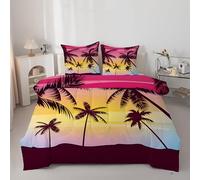 Black Palm trees Super King Duvet, Anti Allergy Coverless Duvet Set for All Seasons, 7.34 Tog Pink Landscape Bed Quilts Set - Soft & Washable Bedding Comforter with 2 Pillowcases