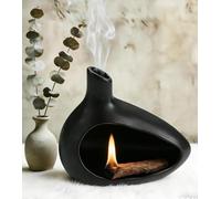 Black Palo Santo Holder Ceramic Sage Holder for Burning, Handcrafted Clay Sculpture Incense Burner for Yoga Meditation and Energy Purifying Cleansing, Wood Sticks Ash Catcher Smudge Bowl Cone