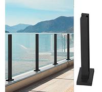 Black Panels Post for Pool, Terrace/ Patio/ Hallway, Stainless Steel 2x2inch Square Landing Railing Fence, for 10-12 mm Tempered Glass Base Rail Brackets Kit, 61 57 53 49 Inch Middle/ Corner/ End Post