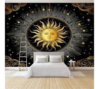Black Panoramic Custom Wallpaper Mural, Non-Woven Premium Elegant Exquisite Star Sun Print Wallpaper Mural Poster Decoration 118 x 83 inch (W x H) for Bedroom Living Room Corridor