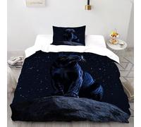 Black Panther Bedding Set 3D Digital Printing Animal Theme Duvet Cover Set Chic Breathable Comforter Cover Universal for All Seasons with Pillow Single（135x200cm）