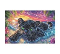 Black Panther Cub on Sunset Beach 1000 Piece Jigsaw Puzzle for Adults Lunch Break Activity Quick Escape No Duplicate Pieces for Busy Professionals 1000 PCS