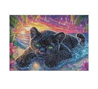Black Panther Cub on Sunset Beach 300 Piece Jigsaw Puzzle for Adults Jigsaw Weekend Chill Out Activity Challenging Colourful Puzzle for Friends 300 PCS