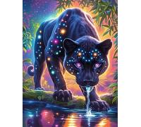 Black Panther Drinking Water in A Magical Forest 1000-piece Jigsaw Puzzle Bundle Wildlife Plant Family Puzzle Lovers Brain Training Mindful Activity Spring Recycled Cardboard 1000 PCS