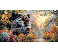 Black-panther-face-over-forest-sunset 1000 Pieces Jigsaw Puzzle Recycled Paper Educational Game Challenge Fun Present & Activity for Home for Adults Kids 38x52/1000pcs