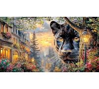Black-panther-face-over-forest-sunset 1000 Pieces Jigsaw Puzzles Recycled Paper Fun and Challenging Family Game Puzzle Game Great Gift Idea for Decompression 38x52/1000pcs