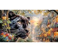 Black-panther-face-over-forest-sunset 1000Pc Recycled Paper Jigsaw Puzzle Fun and Challenging Family Game for Adults Educational Game Challenge for Relaxation, Creativity & Gift Giving 38x52/1000pcs