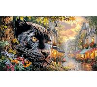 Black-panther-face-over-forest-sunset Puzzle Game 1000 Piece Recycled Paper Impossible Hard Difficult Challenging for Women, Gifts for Men for Decompression 70x50/1000pcs