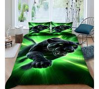 Black Panther Green Bedding Set 3 Pieces 3D Digital Printing Animal Themes Wildlife Duvet Cover Set Chic Breathable Quilt Cover Girl Woman with Pillowcase King（220x240cm）