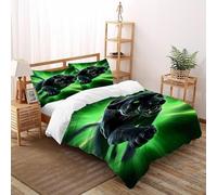 Black Panther Green Bedding Set 3D Digital Printing Animal Themes Wildlife Duvet Cover Set 3 Pieces Microfiber Quilt Cover Suitable for Family,couple,children with Pillow Super King（260x220cm）