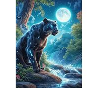 Black Panther in A Moonlit Magical Forest 500-piece Jigsaw Puzzle Set Wildlife Plant For Adults Teens 14+ Logic Skill Indoor Game Family Game Night Summer Paperboard 500 PCS