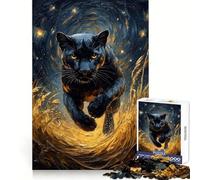 Black Panther in Golden Field 1000 Piece Jigsaw Puzzles for Adults Reasoning Practice Quiet Enjoyment Premium Edges Holiday Present (38x52cm)