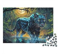 Black Panther in Moonlight 1000-Piece Puzzle for Adults, 70x50cm/1000pcs; Shared Family Time Around The Table; White Cardboard for Cleaner Sorting