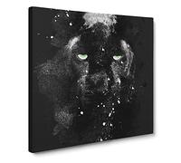 Black Panther in the Shadows Paint Splash Canvas Print | Gallery Wrapped 30mm Frame Wall Art | 14x14 inches | Ready to Hang | Modern Animal Picture | Living Room Bedroom Lounge Office