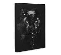 Black Panther In The Shadows Paint Splash Canvas Print | Gallery Wrapped 30mm Frame Wall Art | 30x20 inches | Ready to Hang | Modern Animal Picture | Living Room Bedroom Lounge Office