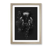 Black Panther In The Shadows Paint Splash Modern Framed Wall Art Print, Ready to Hang Picture for Living Room Bedroom Home Office Décor, Oak A2 (64 x 46 cm)