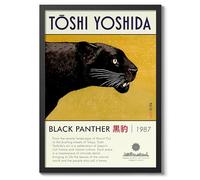 Black Panther Japanese Woodblock Print, Modern Poster Japan Wall Art Exhibition Ukiyo-E Home Decor, Archival Matte, A2 (Black Frame) - 59.4x42cm
