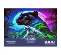 Black Panther Jigsaw Puzzle Panther & Wolf in Vivid Green Adult Jigsaws Impossible Hard Difficult Challenging Puzzles for Adults Kids 70x50cm/1000pcs