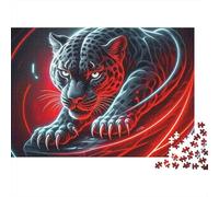 Black Panther Jigsaw Puzzle Red-lined Big Cat 1000pc Sturdy Dust-Free Cardboard Travel Staycation Indoor Activity for Adults Teenagers Beginners Family Enthusiasts 52x38cm/1000pcs