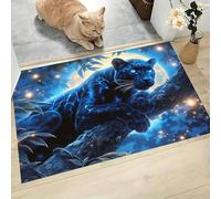 Black Panther Moon Starry Sky Front Mats Soft Washable Door Mat Indoor - Absorbent Dirt Trapper Doormat - Anti-Slip Welcome Mat - Versatile Floor Rug - Deep Blue Mysterious Creature, 90X150Cm