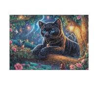 Black Panther Night Forest 300 Piece Count Premium Jigsaw Puzzle Teen Fans 14-18 Yrs Brain Training Ultra Difficult Leisure Adventure Valentines Wooden Cardboard 300 PCS