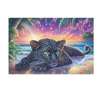 Black Panther on Beach with Stars 1000 Piece Jigsaw Puzzle for Adults Jigsaw Home Studio Decor Stress Relief Challenge Perfect Holiday Present Relaxation Tool 1000 PCS
