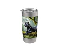 Black Panther on Log with Full Moon Stainless Steel Insulated Tumbler