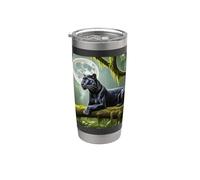 Black Panther on Log with Full Moon Stainless Steel Insulated Tumbler