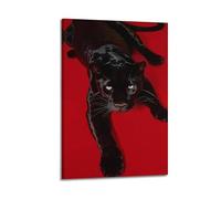 Black Panther on Red Wall Art, Panther-themed Print, Sleek Poster, Powerful Canvas Picture Artistic Wall Mural Modern Hanging Decor Poster20x30inch(50x75cm)