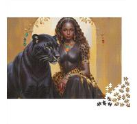 Black Panther Queen 1000-Piece Black Panther & Woman Thick Cardboard Puzzle 12+ Stress Relief Concentration Training Senior Enthusiasts Indoor Leisure Travel Gift 52x38cm/1000pcs