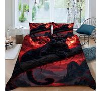 Black Panther Red Bedding Set 3D Design Animal Theme Wildlife Duvet Cover Set Microfiber Quilt Cover Suitable for Family,couple,children with Pillow King（220x240cm）
