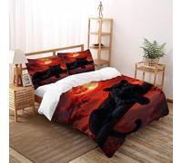 Black Panther Red Bedding Set 3D Design Animal Themes Wildlife Duvet Cover Set Chic Breathable Quilt Cover Suitable for Family, Couple, Children with Pillow Super King(260x220cm)