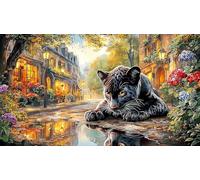 Black-panther-roaring-under-moon-and-lightning 1000 Piece Educational Game Decompression Puzzle Recycled Paper Fun Present & Activity for Home for Wall Decoration and Gifts 70x50/1000pcs