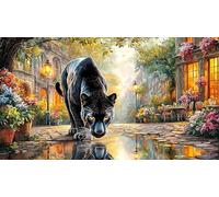 Black-panther-roaring-under-moon-and-lightning Educational Games 1000 Pieces Jigsaw Puzzle for Adults Wall Decoration and Gifts Beautiful Decoration Puzzle for Adults Kids 38x52/1000pcs