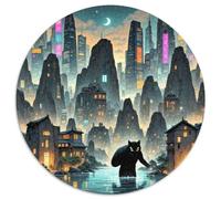 Black Panther Stalking Night 1000 Pieces Jigsaw Puzzle 12 Years And Up Art Round Jigsaw Puzzle Unique Challenge Family Game Stress Reliever Expert Skill Level 1000pcs (67.5x67.5cm)