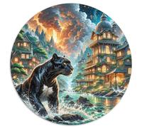 Black Panther Stalking Night 1000 Pieces Jigsaw Puzzle for Adults And Kids Art Round Jigsaw Puzzle Difficult Challenge for Adults Family Game Stress Reliever Expert Skill Level 1000pcs (67.5x67.5cm)