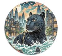 Black Panther Stalking Night 1000 Pieces Jigsaw Puzzle for Adults And Kids Art Round Jigsaw Puzzles Fun Challenging Family Game Stress Reliever Expert Skill Level 1000pcs (67.5x67.5cm)