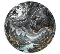 Black Panther Stalking Night 1000 Pieces Jigsaw Puzzle for Adults And Kids Art Round Jigsaw Puzzles Unique Challenge Family Game Stress Reliever Expert Skill Level 1000pcs (67.5x67.5cm)