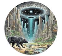 Black Panther Stalking Night 1000 Pieces Jigsaw Puzzle for Adults And Kids Art Round Puzzle Fun Challenging Family Game Stress Reliever Expert Skill Level 1000pcs (67.5x67.5cm)