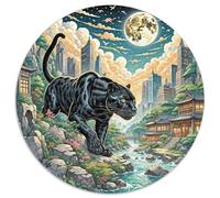 Black Panther Stalking Night 1000 Pieces Jigsaw Puzzle for Adults And Kids Art Round Puzzle Fun Challenging Family Game Stress Reliever Expert Skill Level 1000pcs (67.5x67.5cm)