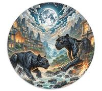 Black Panther Stalking Night 1000 Pieces Jigsaw Puzzles for Adults And Kids Art Round Jigsaw Puzzle Impossible Hard Challenging for Adults Family Game Stress Reliever Expert Skill Level 1000pcs (67.5x