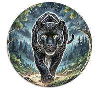 Black Panther Stalking Night 1000 Pieces Jigsaw Puzzles for Adults And Kids Art Round Puzzle Fun Challenging Family Game Stress Reliever Expert Skill Level 1000pcs (67.5x67.5cm)