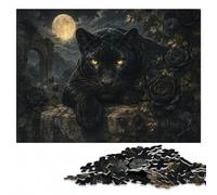 Black Panther Surrounded by Dark Roses Jigsaw Puzzle, 1000 Pieces | A flexible puzzle activity: a practical indoor pastime in spare time.