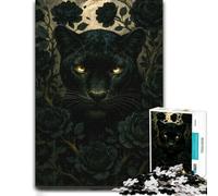 Black Panther Surrounded by Dark Roses Jigsaw Puzzle, 1000 Pieces | Adult Puzzle - quiet indoor hobby for adults in spare time.