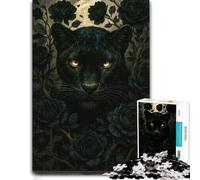 Black Panther Surrounded by Dark Roses Jigsaw Puzzle for Adults, 300 Pieces | Shared puzzle time: a practical indoor pastime at your own pace.