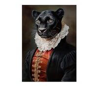 Black Panther Tudor Animals Poster, Funny Pets Wall Art Prints, Historical Animal Portraits, Living Room Home Decor, A5 (Print Only) - 21x14.8cm